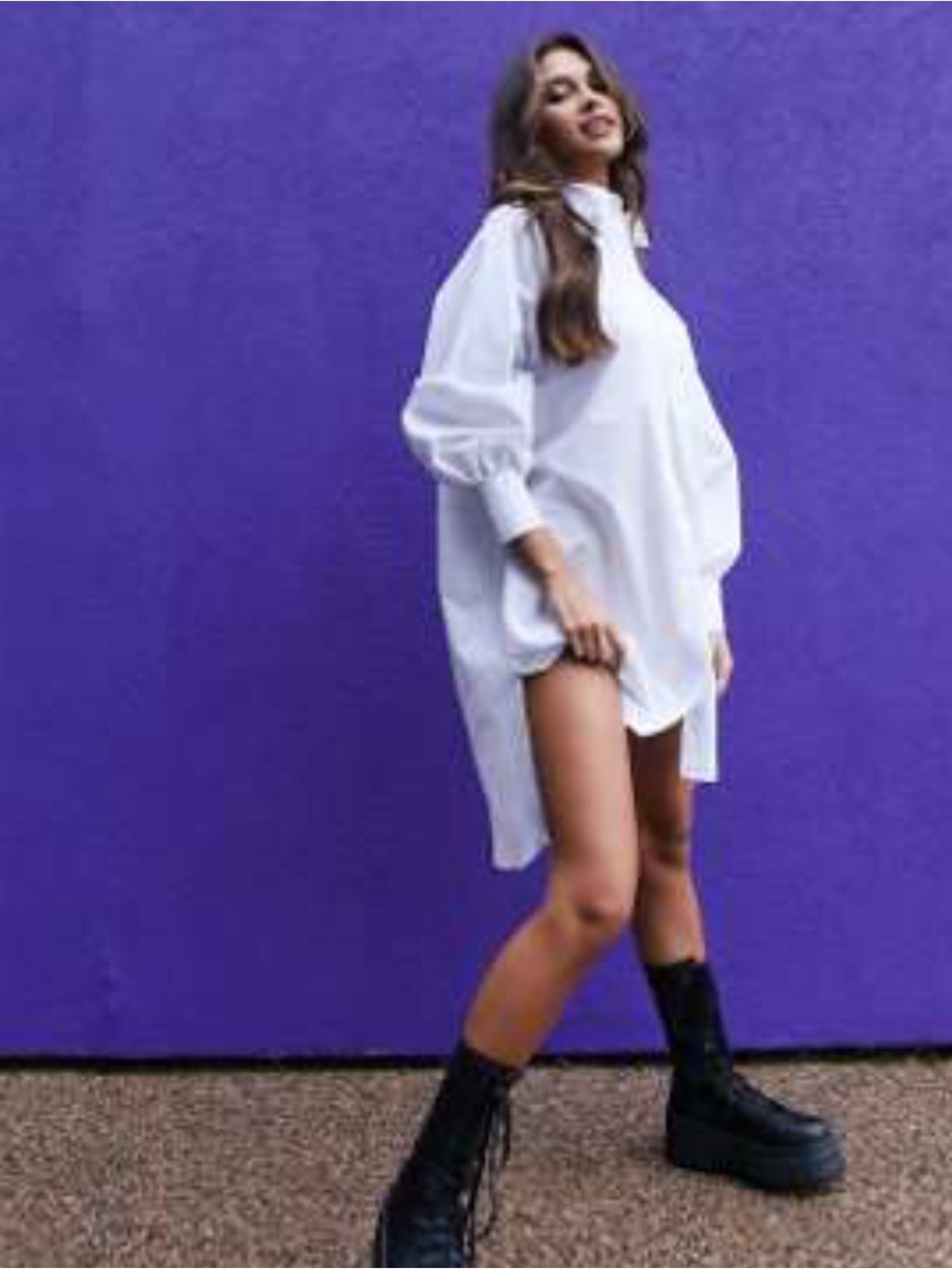 ASOS White Oversized Shirt Dress with Puff Sleeves